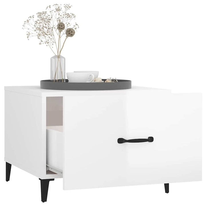 sofaborde med metalben 2 stk. 50x50x40 cm hvid højglans