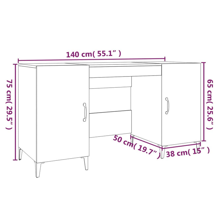 skrivebord 140x50x75 cm konstrueret træ sonoma-eg
