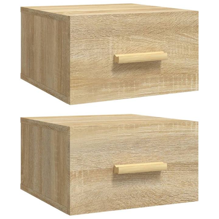 væghængte sengeborde 2 stk. 35x35x20 cm sonoma-eg