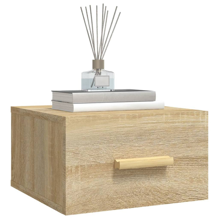 væghængte sengeborde 2 stk. 35x35x20 cm sonoma-eg