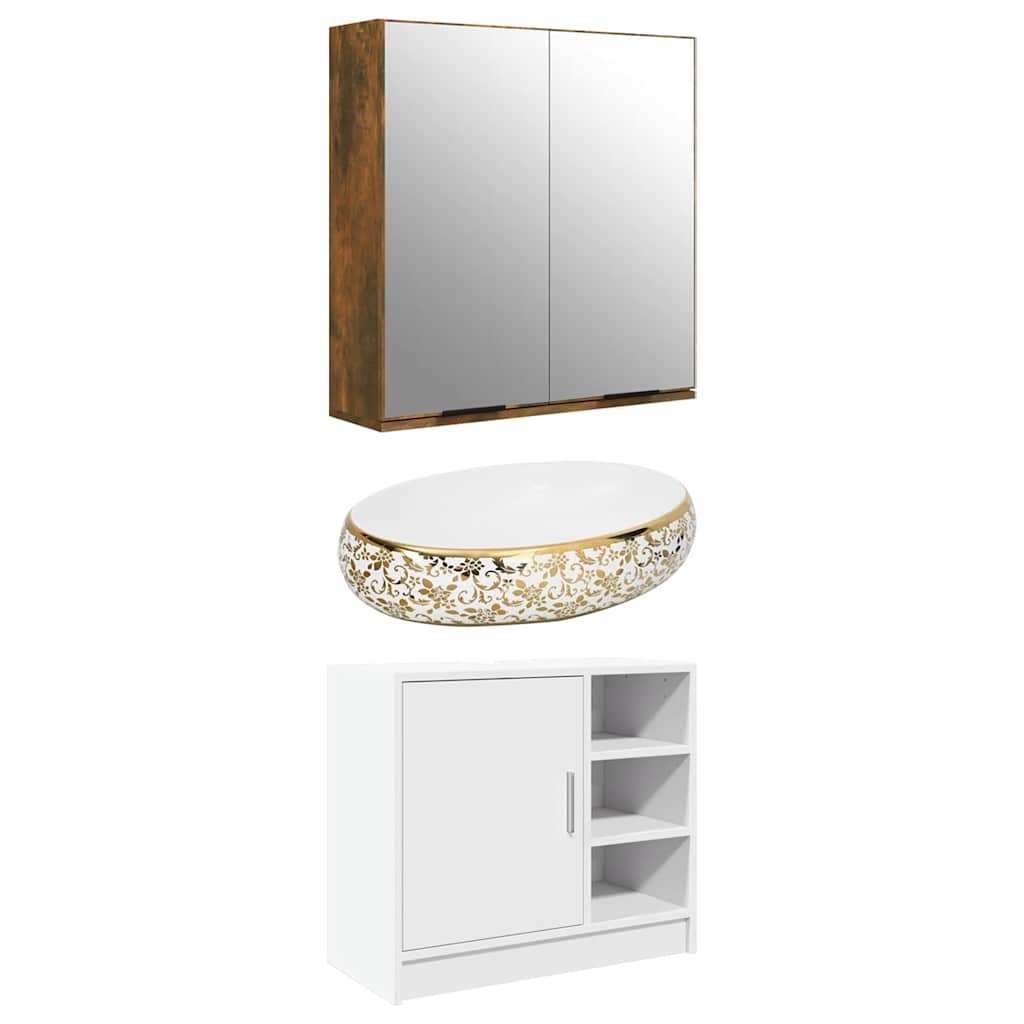 badeværelsesskab med spejl 64x20x67 cm røget egetræsfarve