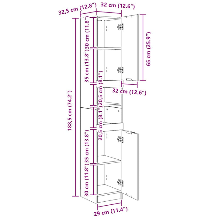 badeværelsesskab 32x34x188,5 cm konstrueret træ grå sonoma-eg