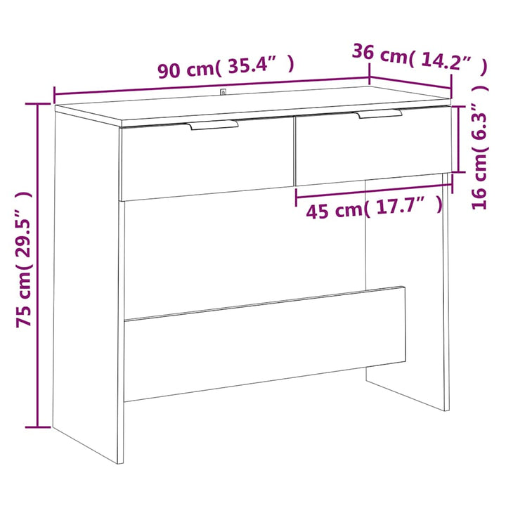 konsolbord 90x36x75 cm konstrueret træ røget egetræsfarve