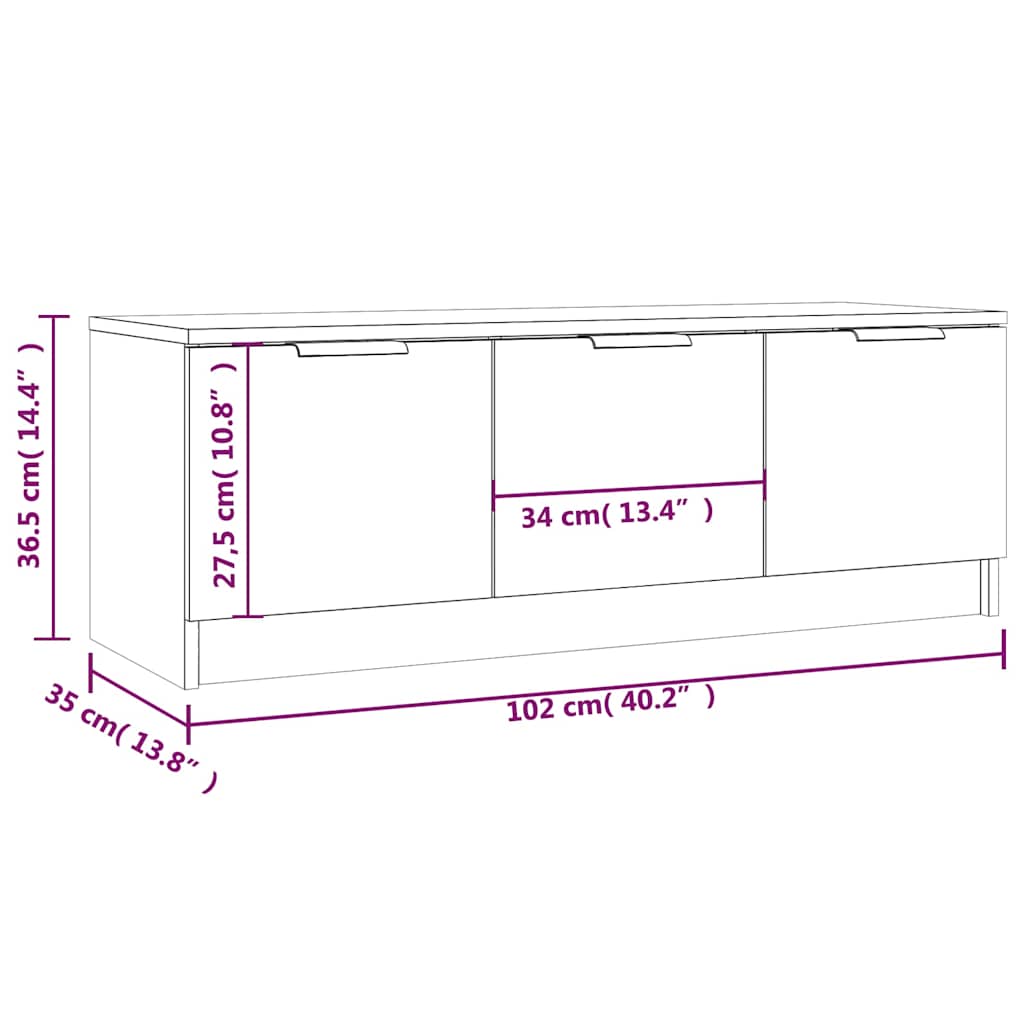 tv-bord 102x35x36,5 cm konstrueret træ røget egetræsfarve