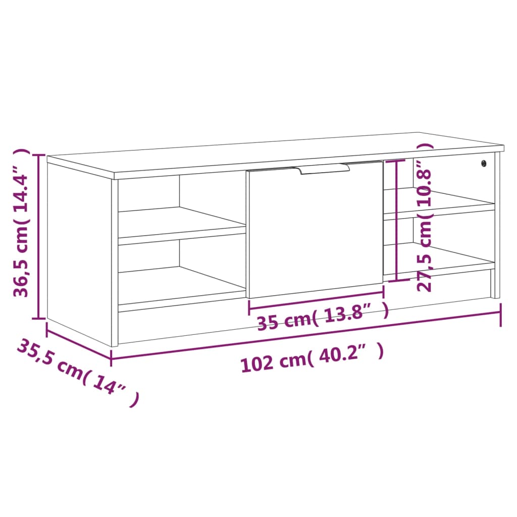 tv-bord 102x35,5x36,5 cm konstrueret træ grå sonoma-eg