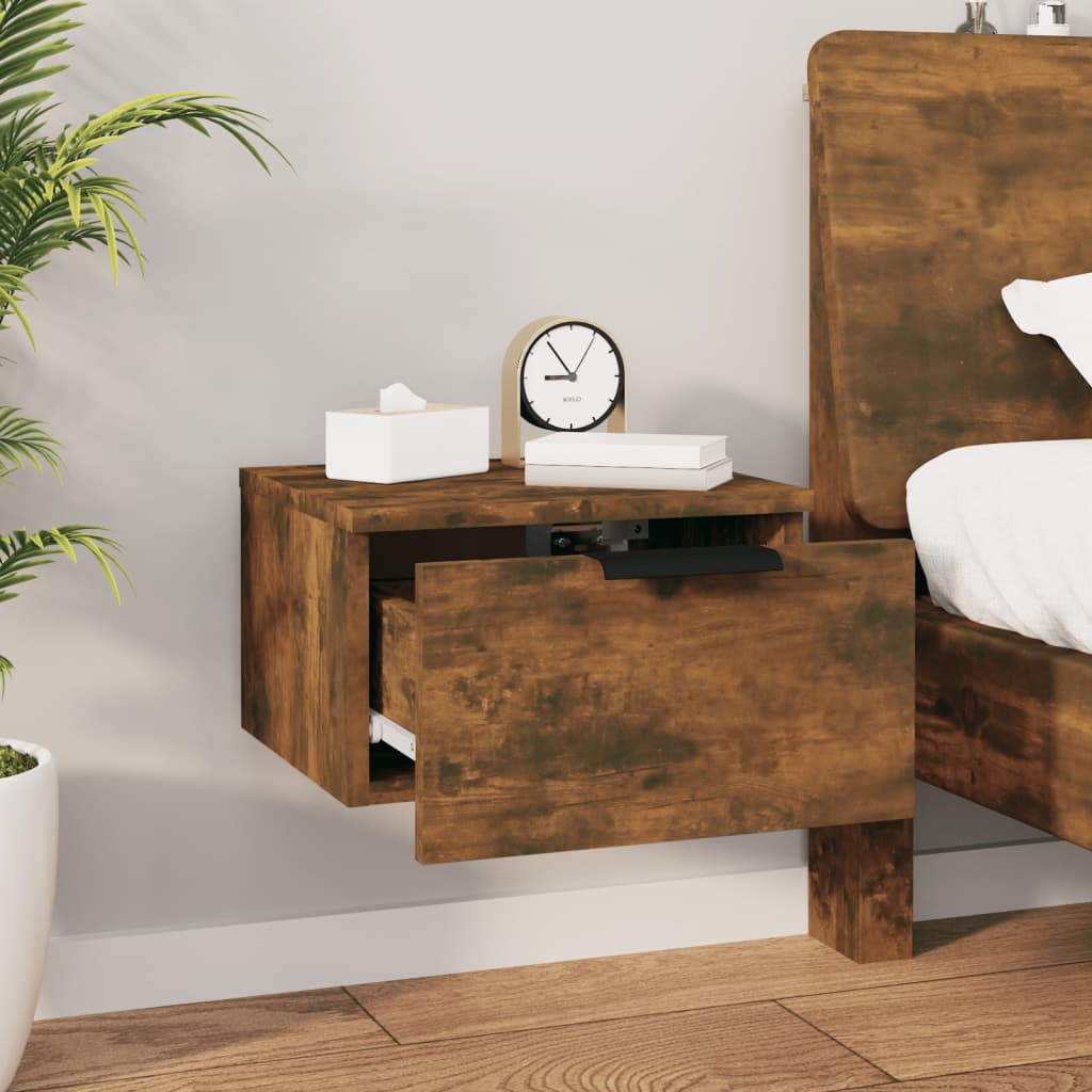 væghængte sengeborde 2 stk. 34x30x20 cm røget egetræsfarve