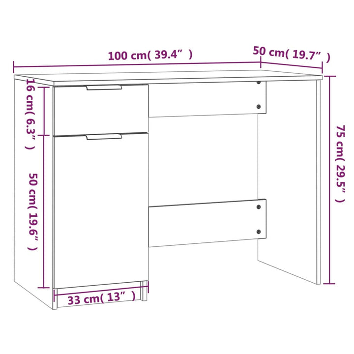 skrivebord 100x50x75 cm konstrueret træ grå sonoma-eg