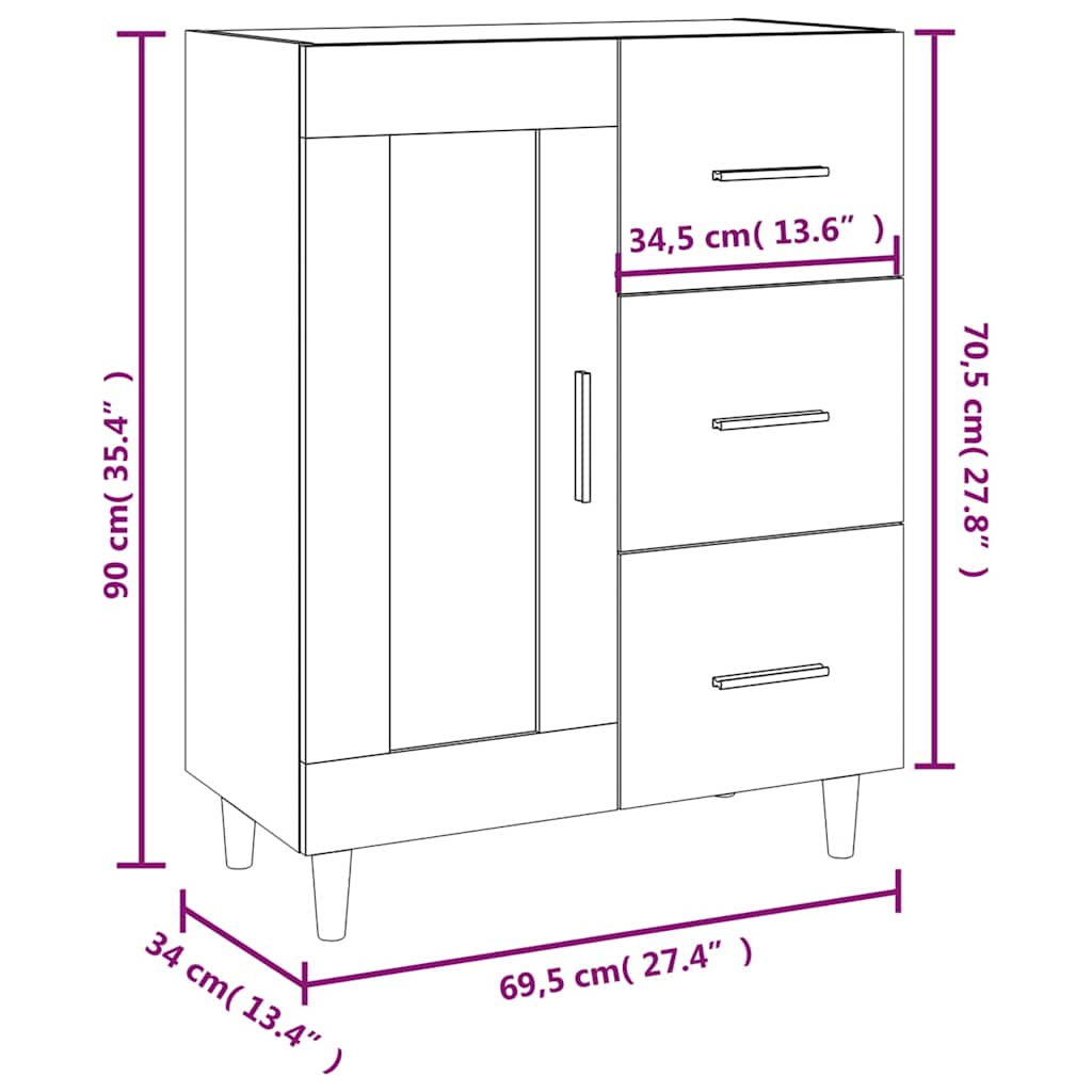skænk 69,5x34x90 cm konstrueret træ grå sonoma-eg