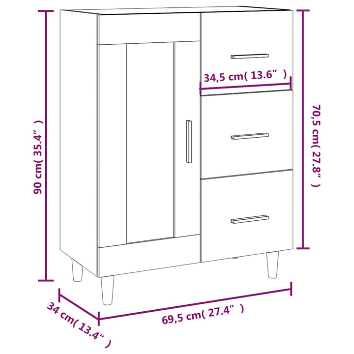 skænk 69,5x34x90 cm konstrueret træ grå sonoma-eg