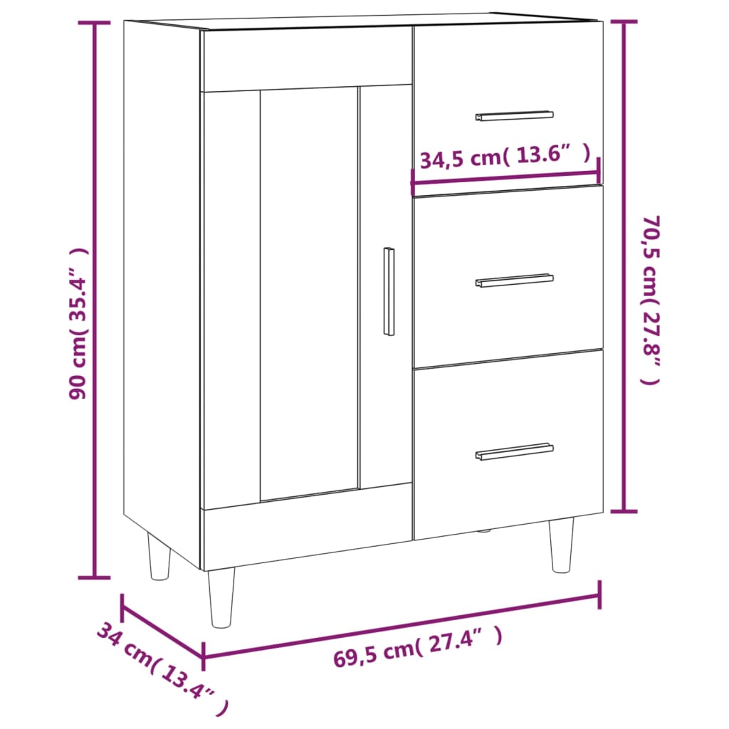 skænk 69,5x34x90 cm konstrueret træ grå sonoma-eg