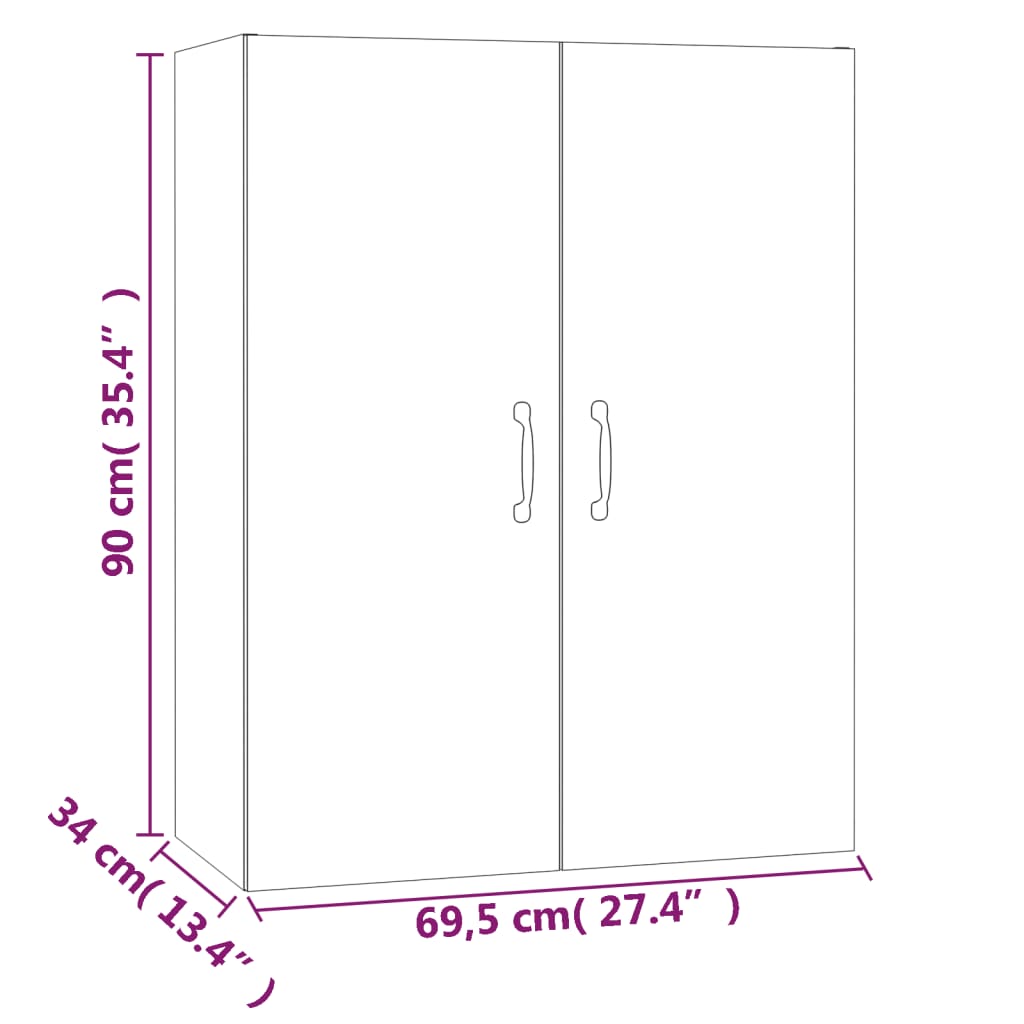 vægskab 69,5x34x90 cm konstrueret træ røget egetræsfarve