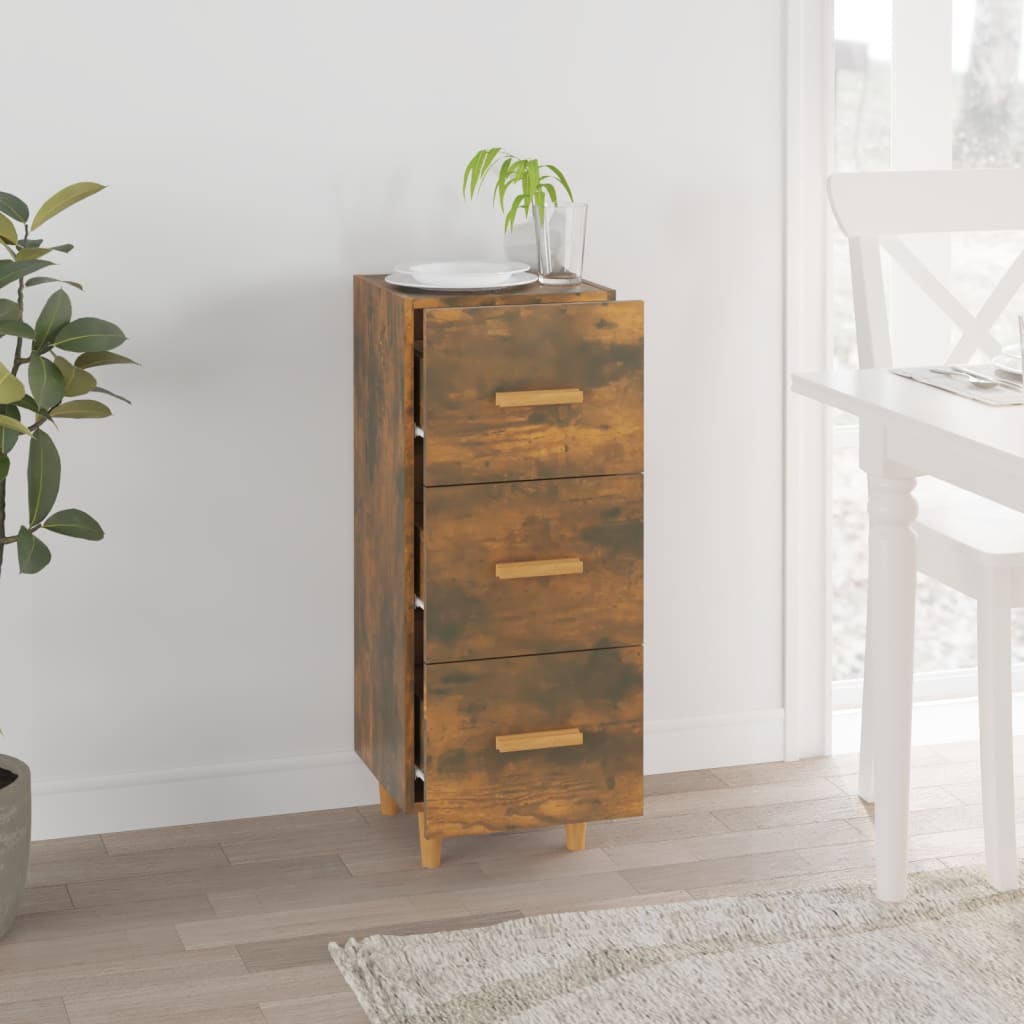 skænk 34,5x34x90 cm konstrueret træ røget egetræsfarve
