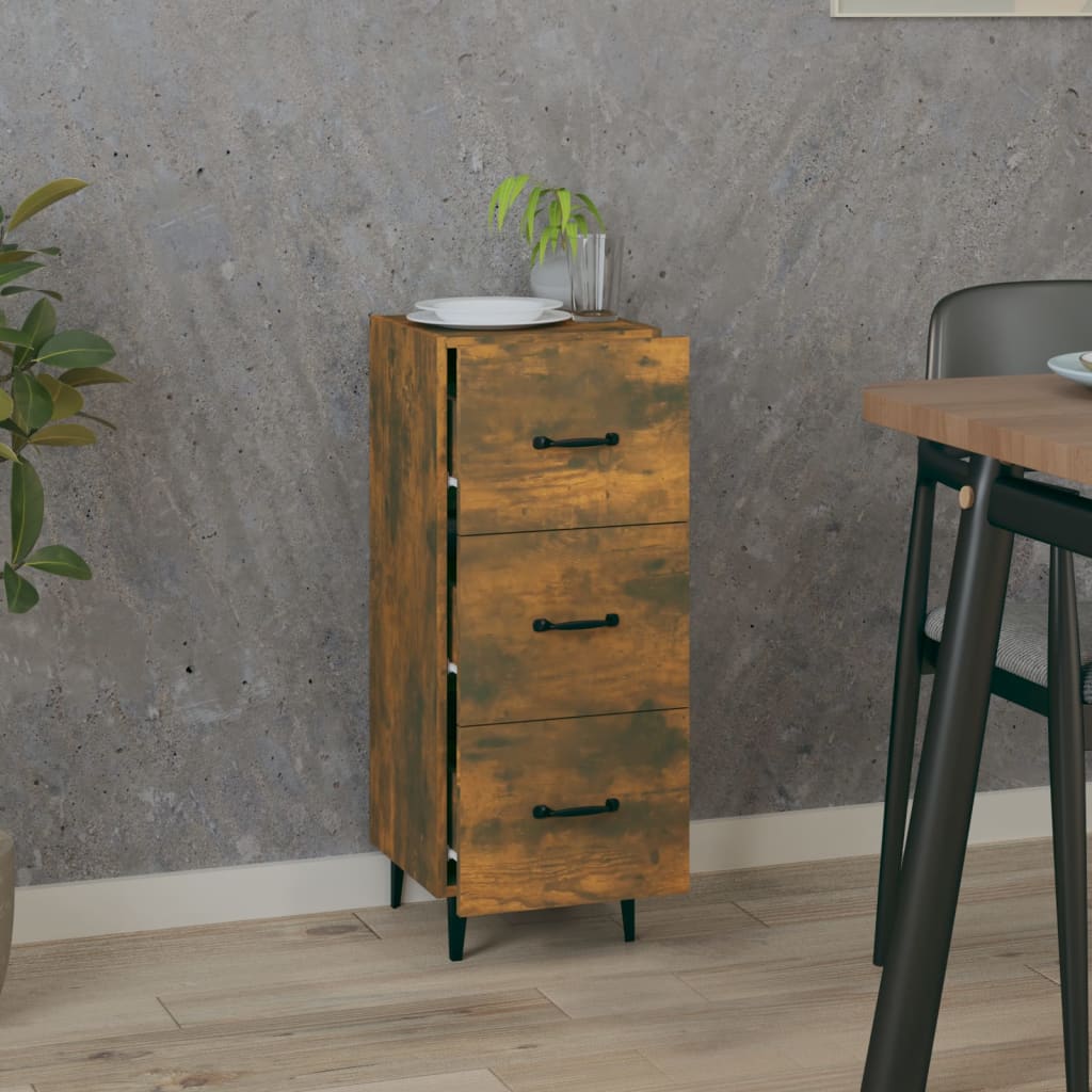skænk 34,5x34x90 cm konstrueret træ røget egetræsfarve