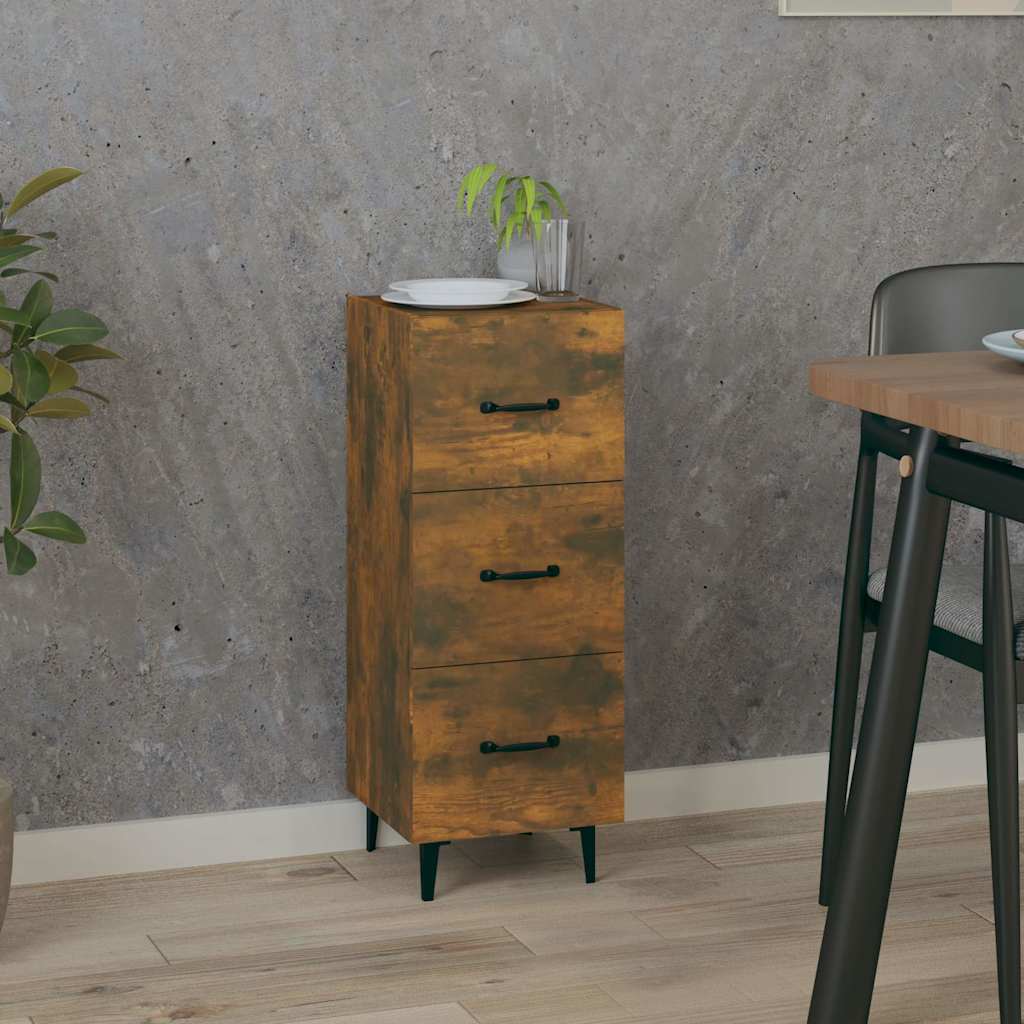 skænk 34,5x34x90 cm konstrueret træ røget egetræsfarve