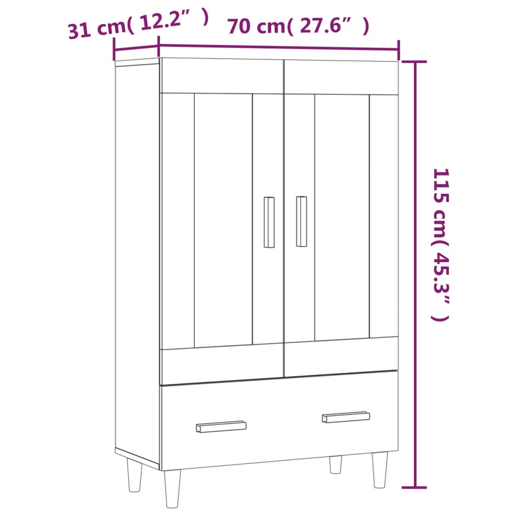 skab 70x31x115 cm konstrueret træ grå sonoma-eg