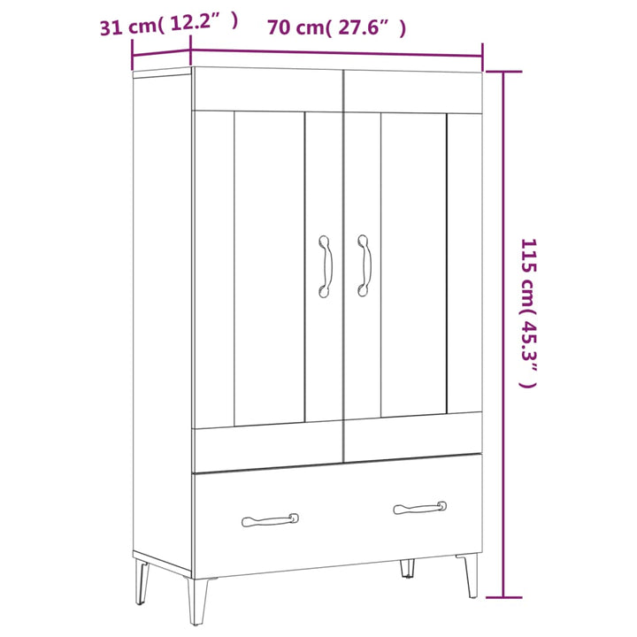 skab 70x31x115 cm konstrueret træ grå sonoma-eg
