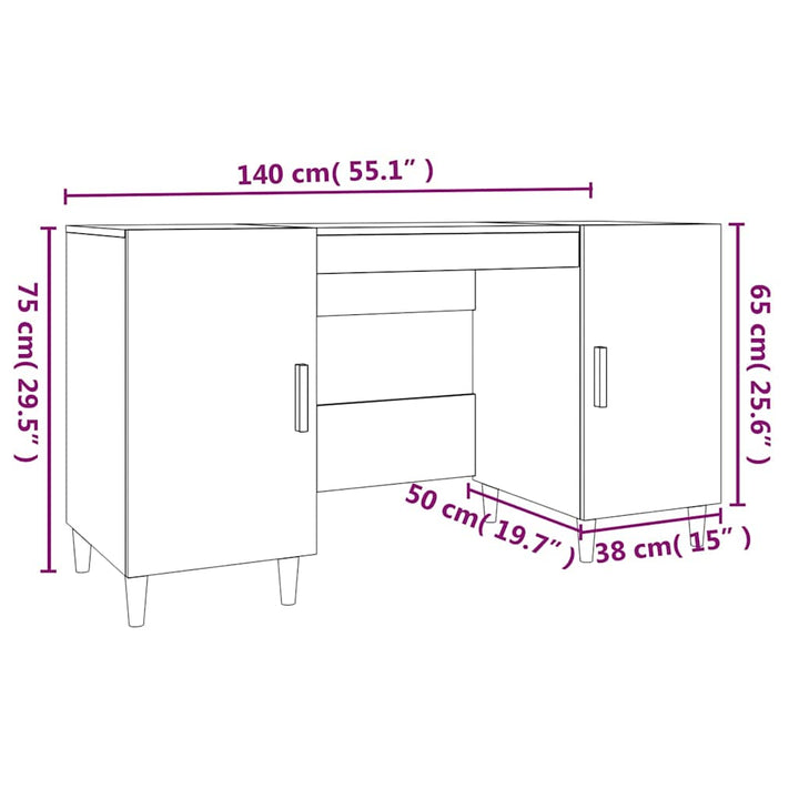 skrivebord 140x50x75 cm konstrueret træ brun egetræsfarve