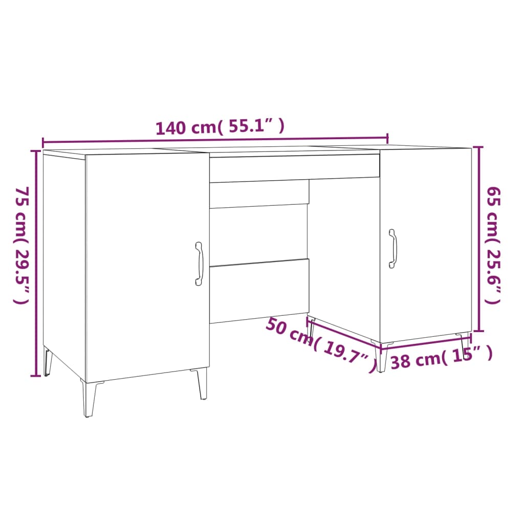 skrivebord 140x50x75 cm konstrueret træ grå sonoma-eg
