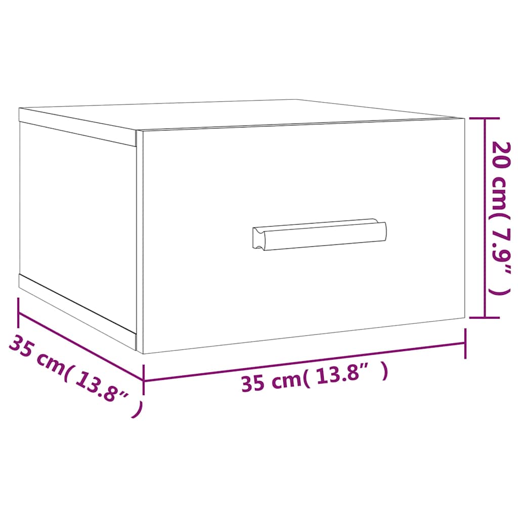 væghængte sengeborde 2 stk. 35x35x20 cm røget egetræsfarve