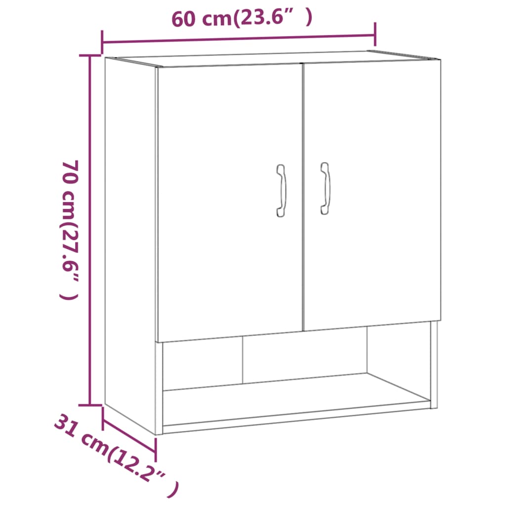 vægskab 60x31x70 cm konstrueret træ røget egetræsfarve