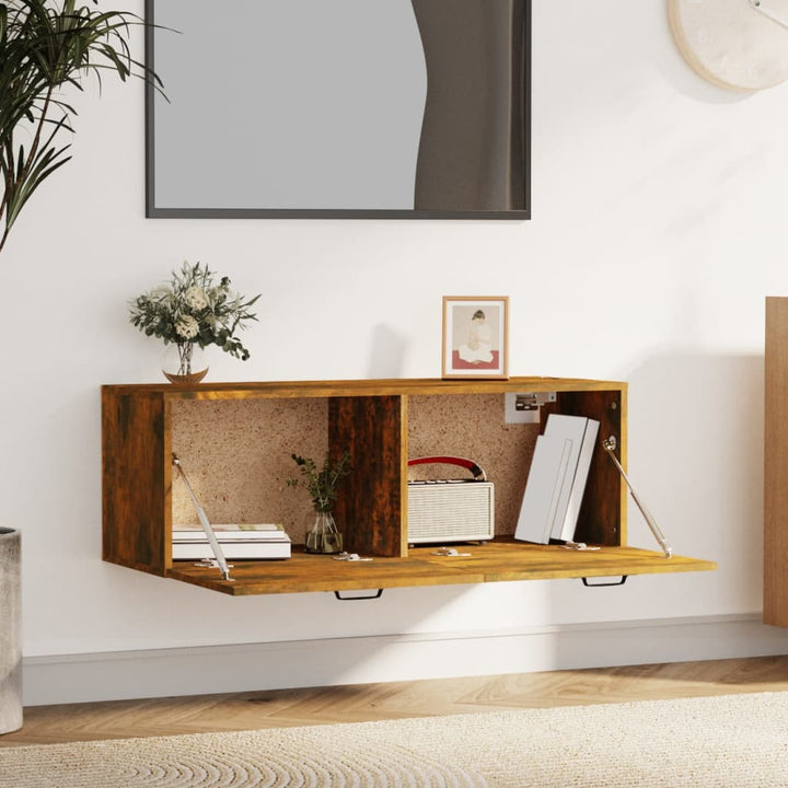 vægskab 100x36,5x35 cm konstrueret træ røget egetræsfinish