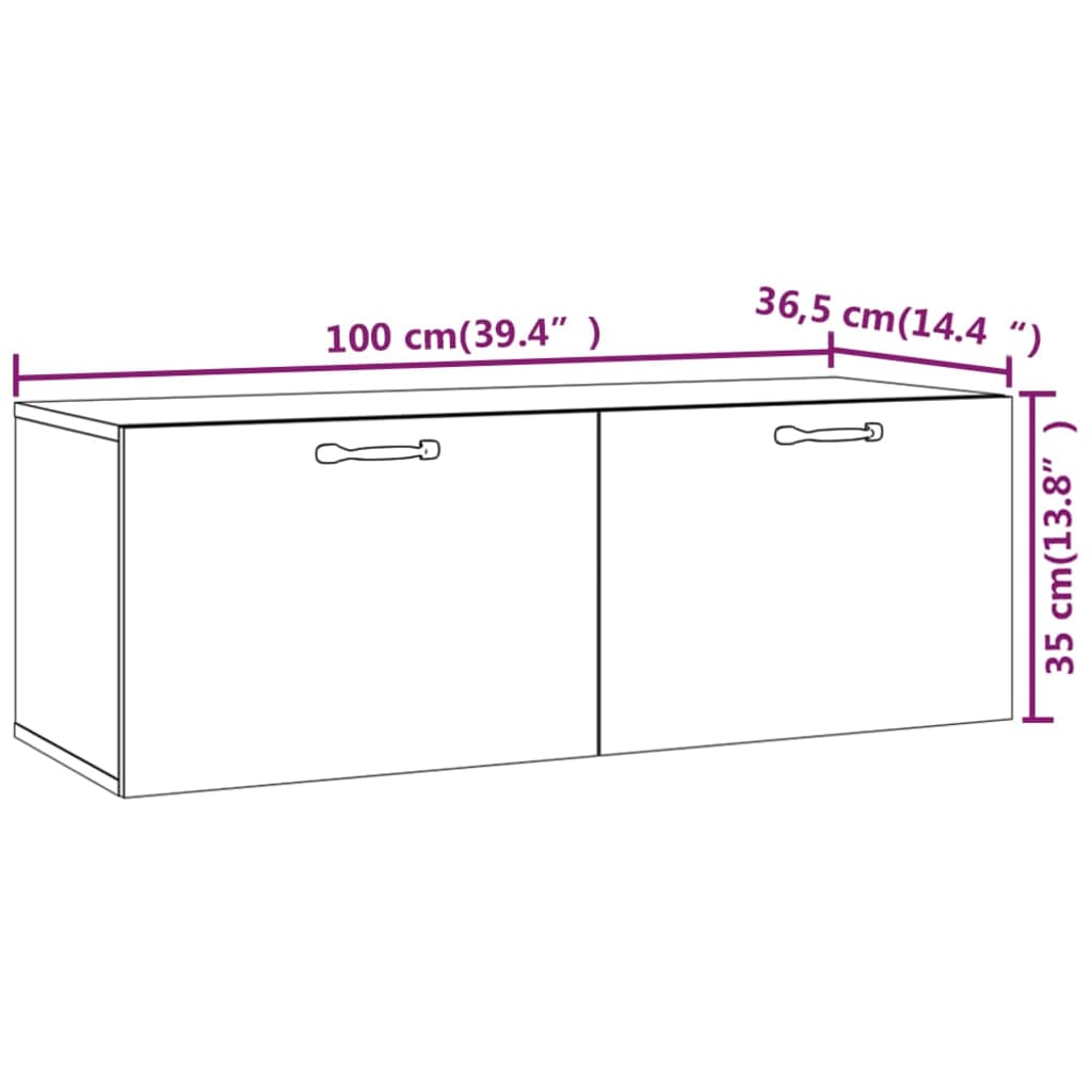 vægskab 100x36,5x35 cm konstrueret træ røget egetræsfinish