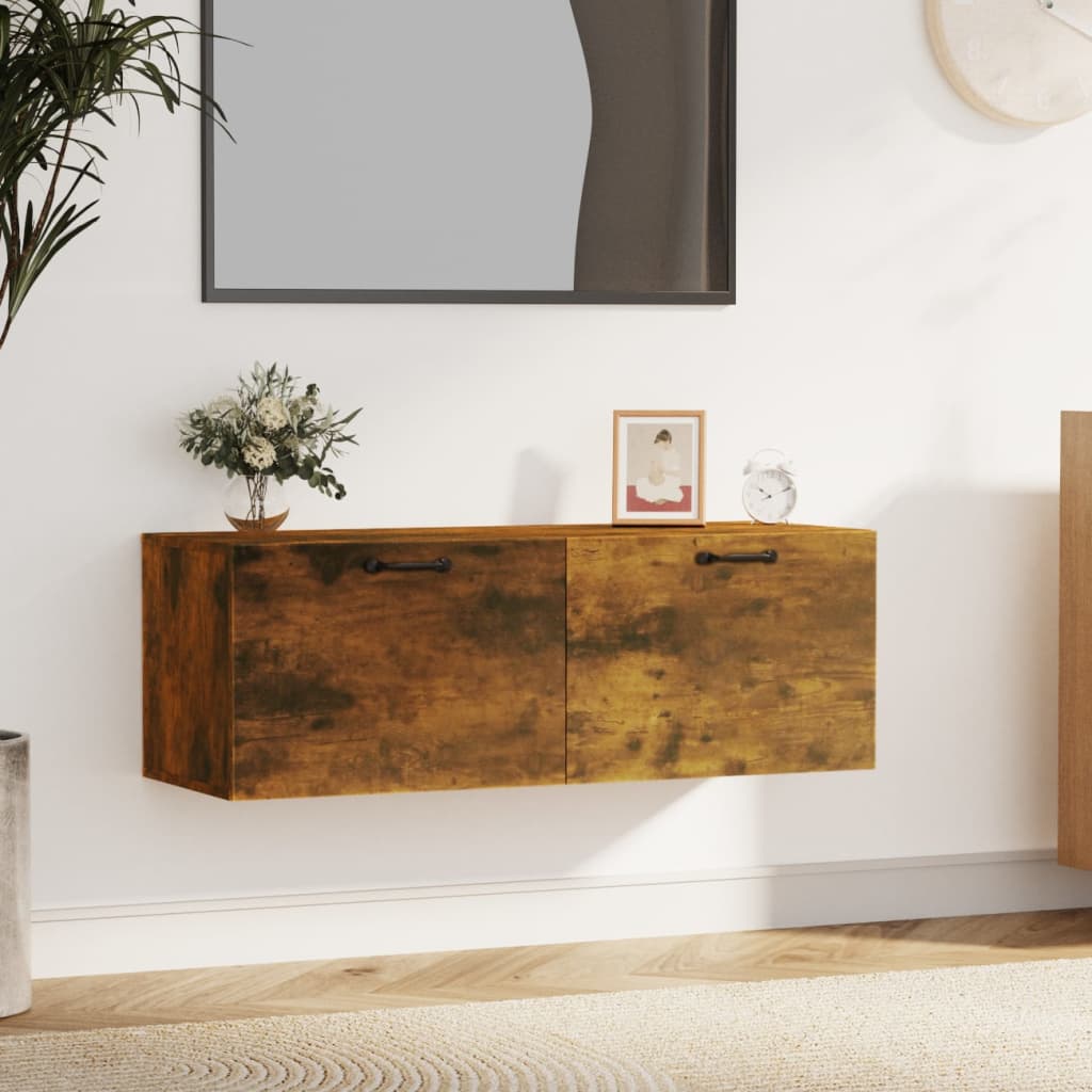 vægskab 100x36,5x35 cm konstrueret træ røget egetræsfinish