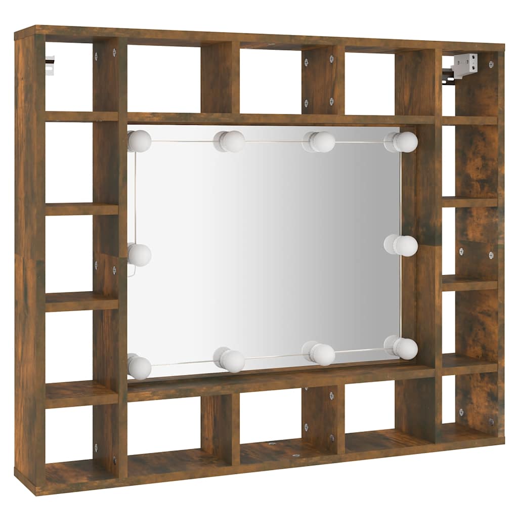 spejlskab med LED-lys 91x15x76,5 cm røget egetræsfarve