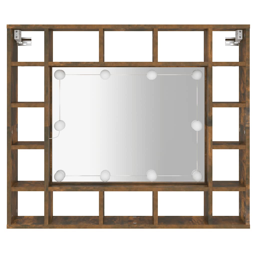 spejlskab med LED-lys 91x15x76,5 cm røget egetræsfarve