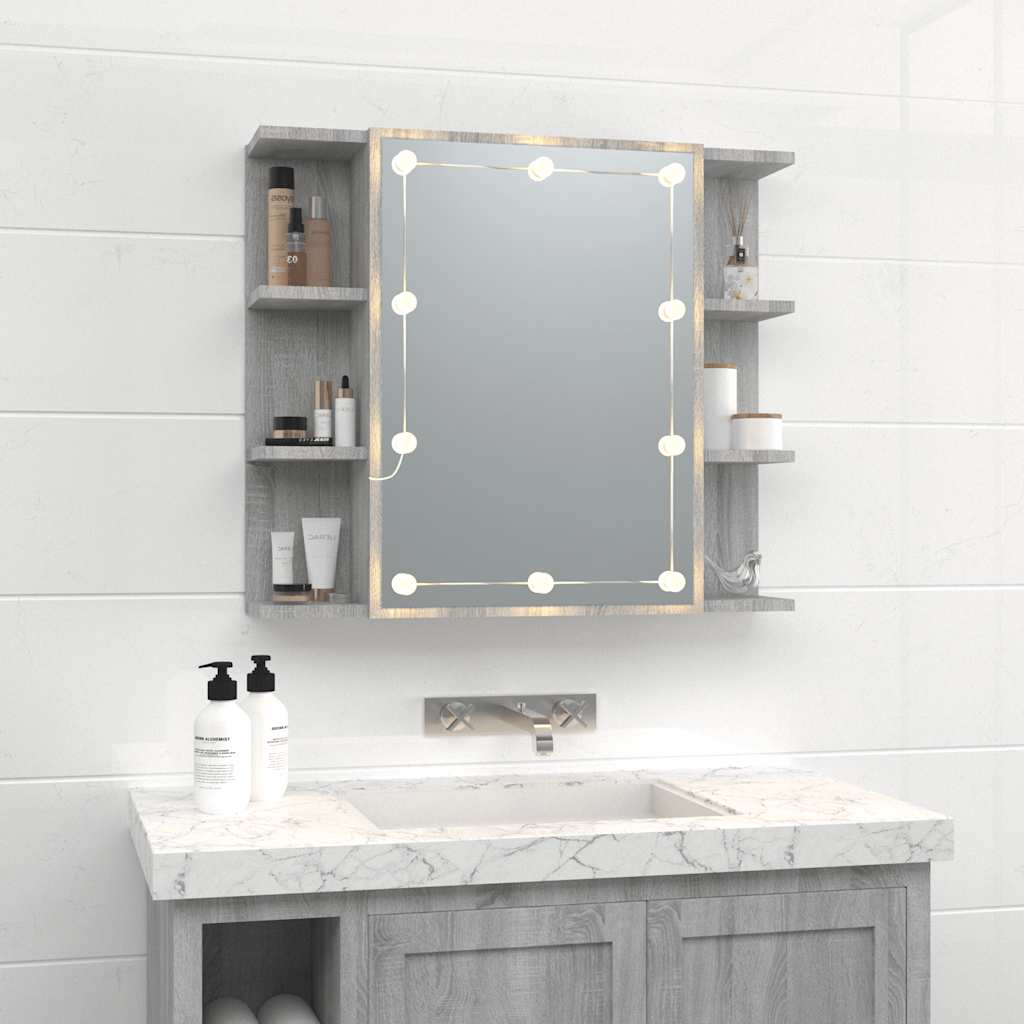 spejlskab med LED-lys 70x16,5x60 cm grå sonoma-eg
