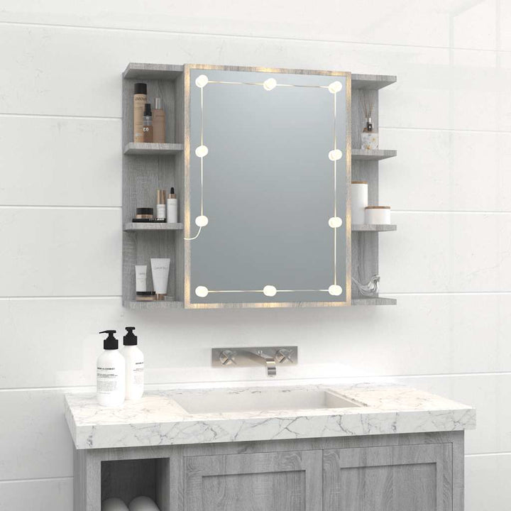 spejlskab med LED-lys 70x16,5x60 cm grå sonoma-eg