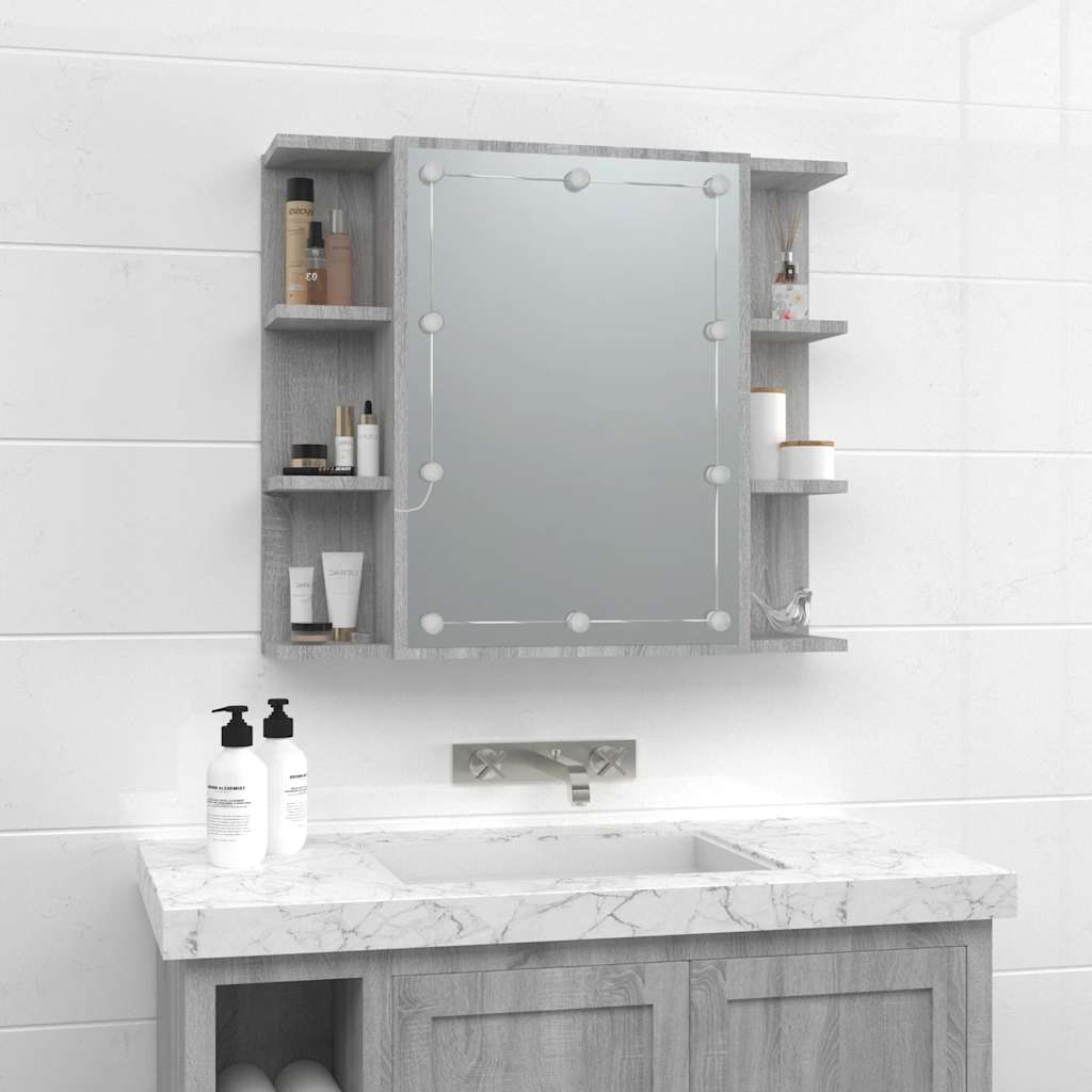 spejlskab med LED-lys 70x16,5x60 cm grå sonoma-eg