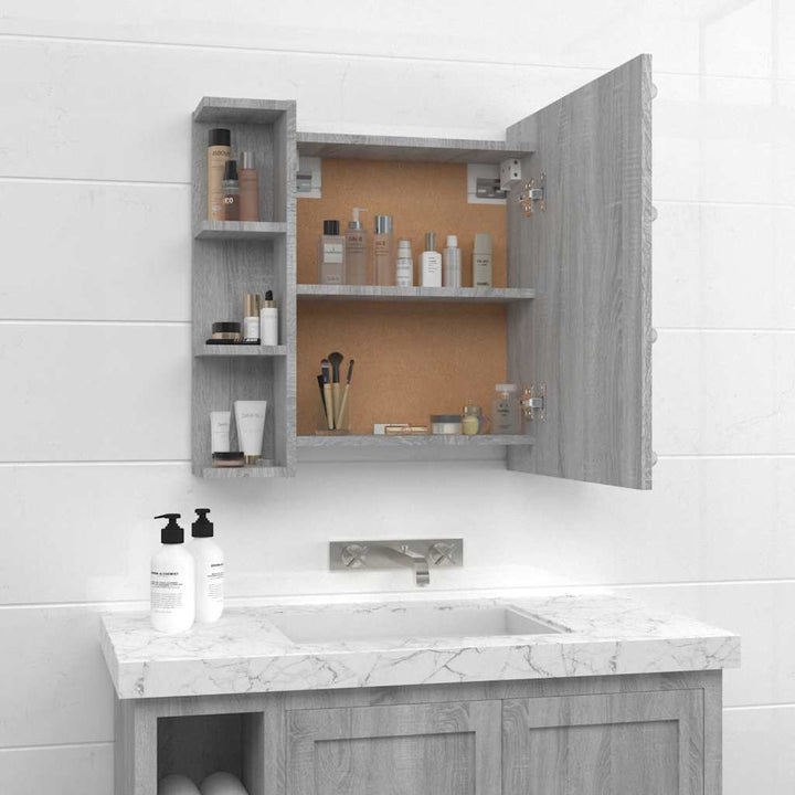 spejlskab med LED-lys 70x16,5x60 cm grå sonoma-eg