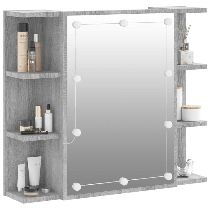 spejlskab med LED-lys 70x16,5x60 cm grå sonoma-eg