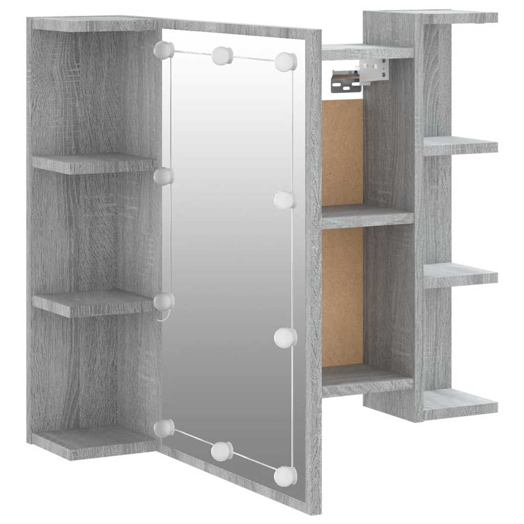 spejlskab med LED-lys 70x16,5x60 cm grå sonoma-eg