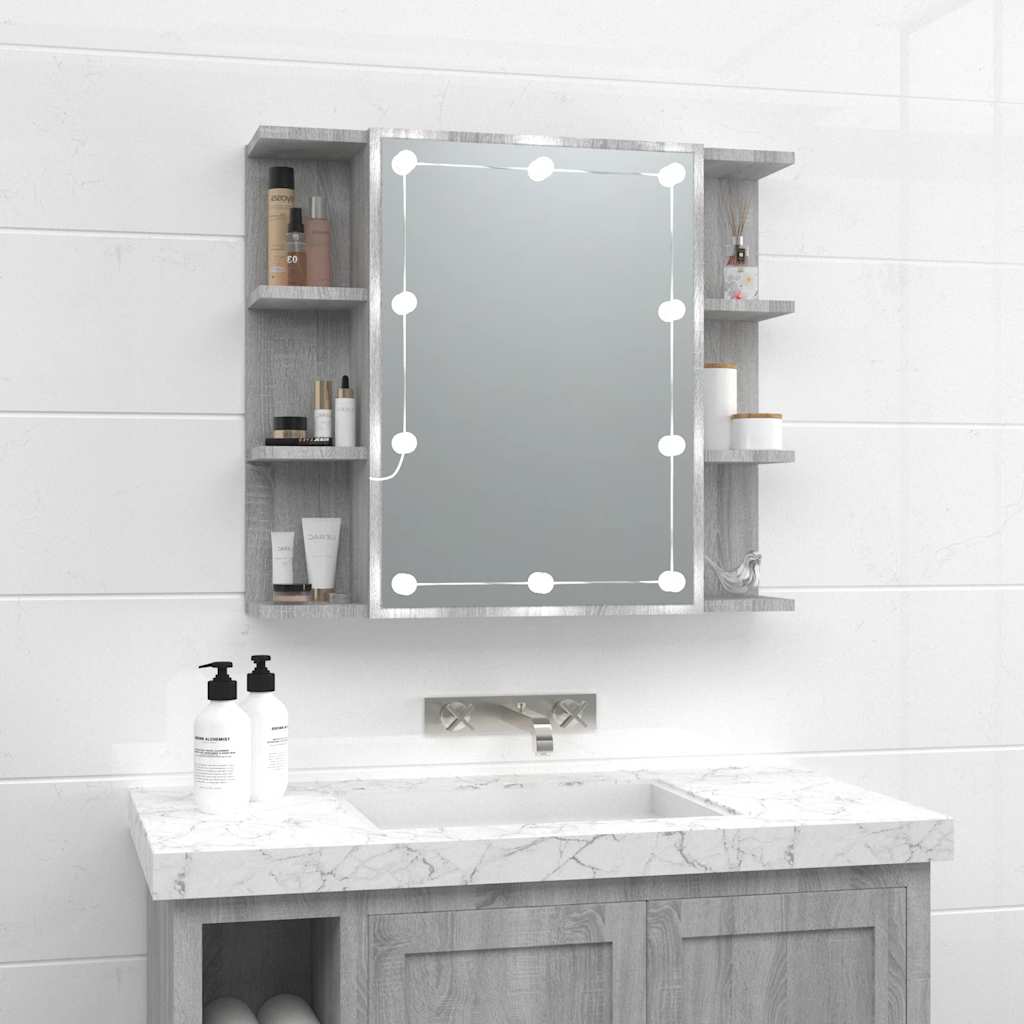 spejlskab med LED-lys 70x16,5x60 cm grå sonoma-eg