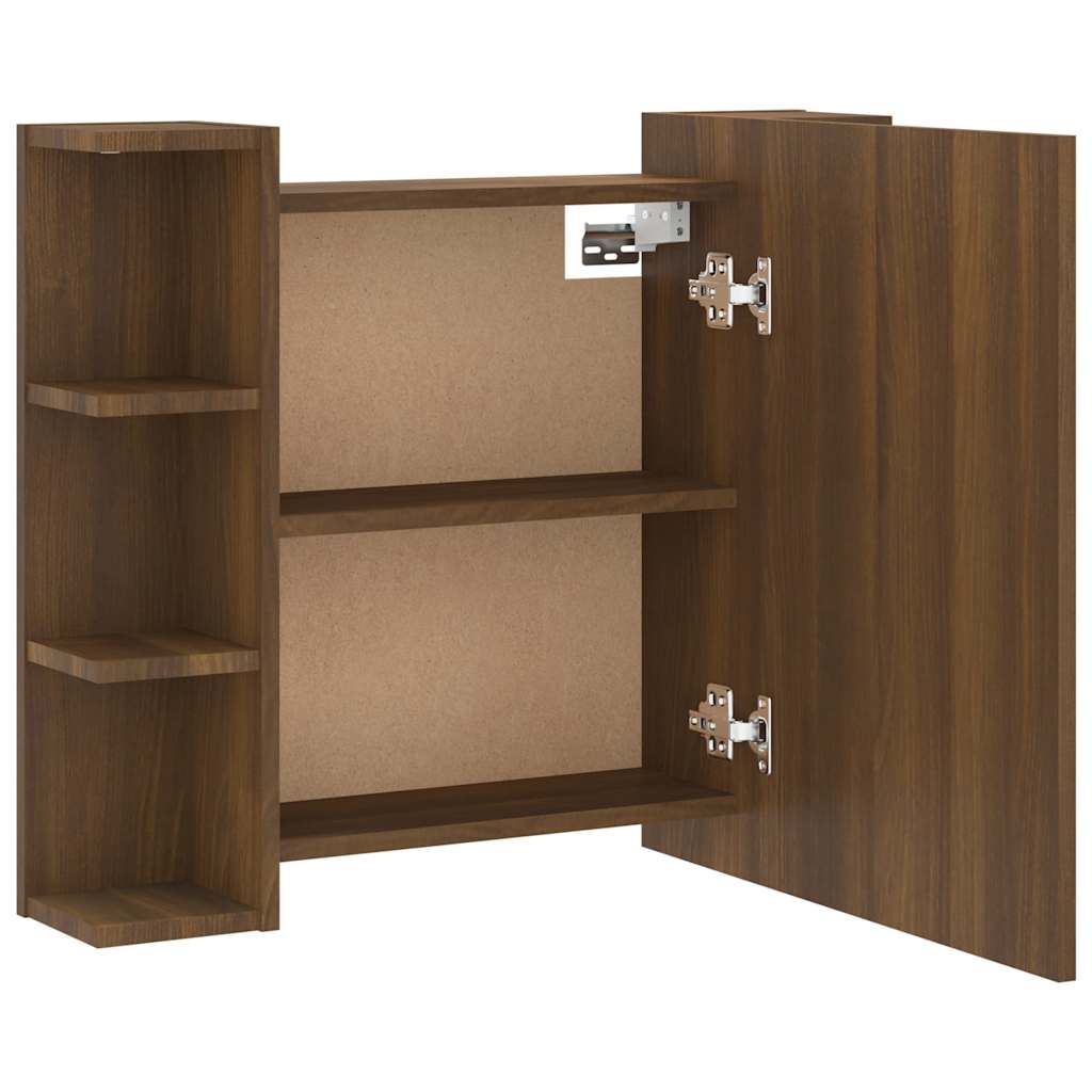 spejlskab med LED-lys 70x16,5x60 cm brun egetræsfarve