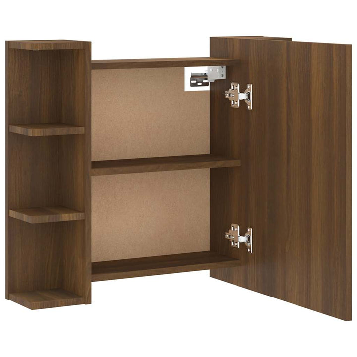 spejlskab med LED-lys 70x16,5x60 cm brun egetræsfarve