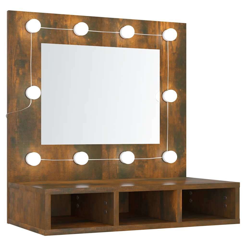 spejlskab med LED-lys 60x31,5x62 cm røget egetræsfarve