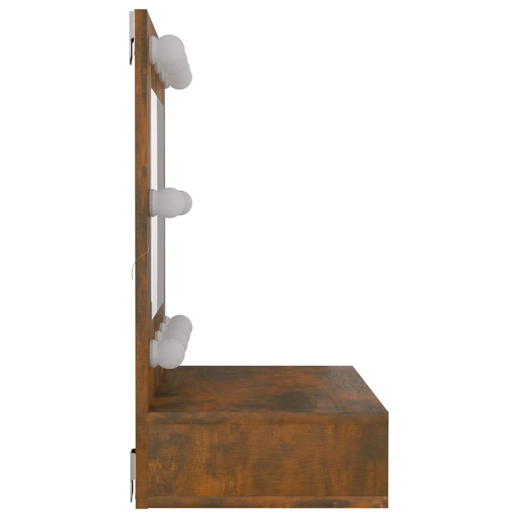 spejlskab med LED-lys 60x31,5x62 cm røget egetræsfarve