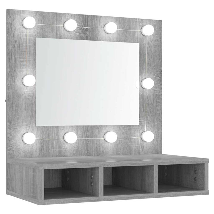 spejlskab med LED-lys 60x31,5x62 cm grå sonoma-eg