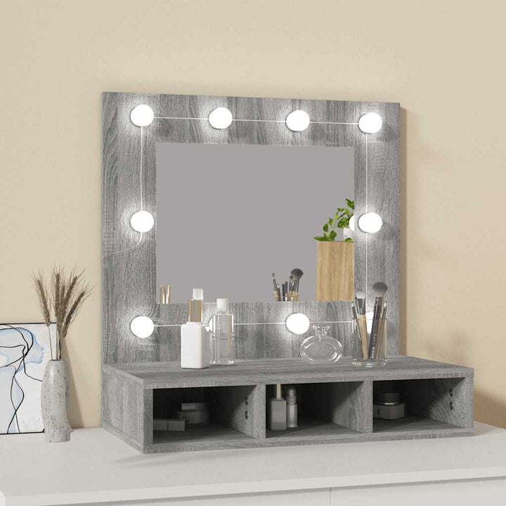 spejlskab med LED-lys 60x31,5x62 cm grå sonoma-eg