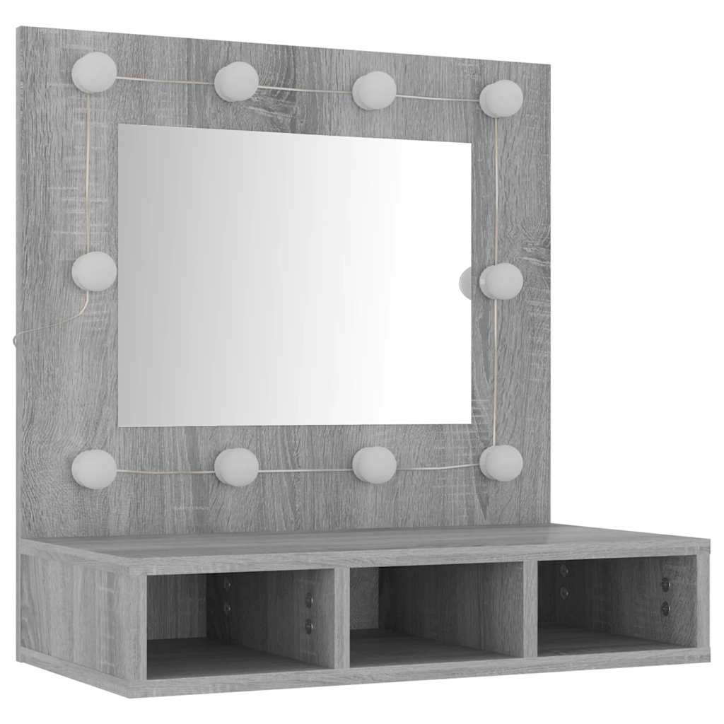 spejlskab med LED-lys 60x31,5x62 cm grå sonoma-eg