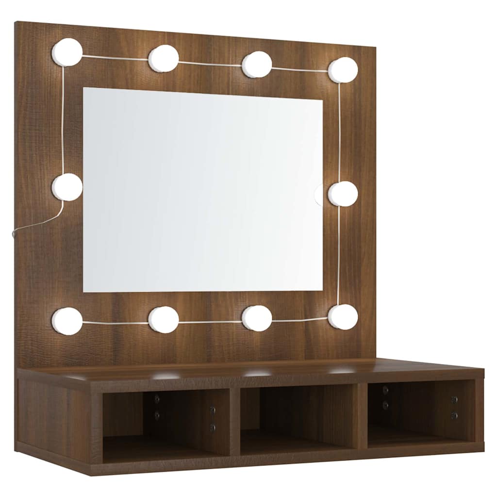 spejlskab med LED-lys 60x31,5x62 cm brun egetræsfarve