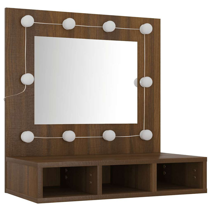 spejlskab med LED-lys 60x31,5x62 cm brun egetræsfarve