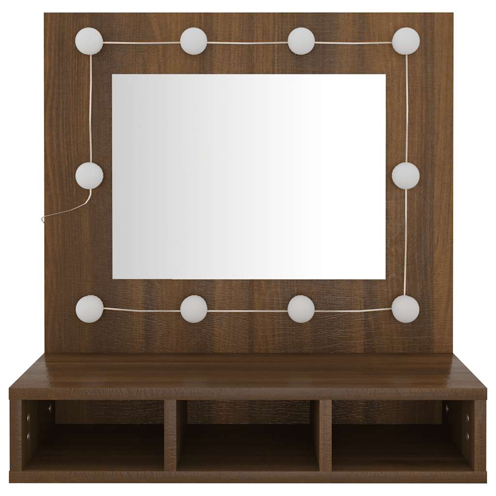spejlskab med LED-lys 60x31,5x62 cm brun egetræsfarve