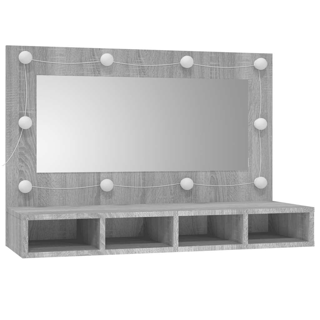 spejlskab med LED-lys 90x31,5x62 cm grå sonoma-eg