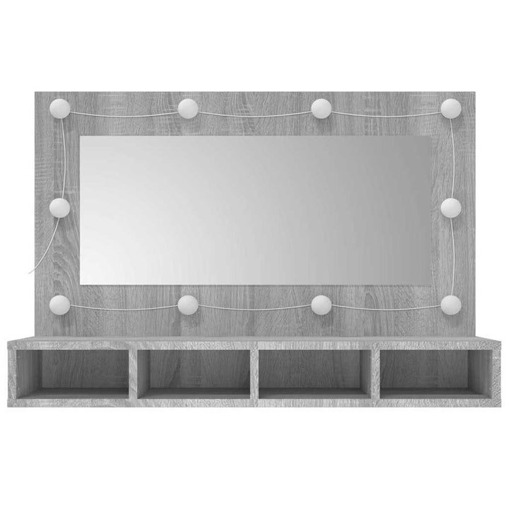 spejlskab med LED-lys 90x31,5x62 cm grå sonoma-eg