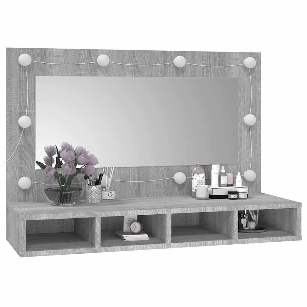 spejlskab med LED-lys 90x31,5x62 cm grå sonoma-eg