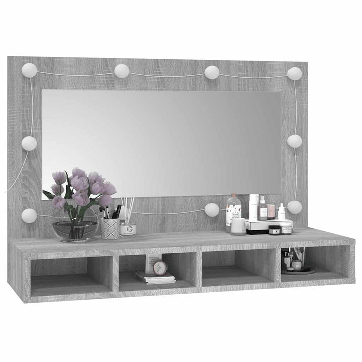 spejlskab med LED-lys 90x31,5x62 cm grå sonoma-eg